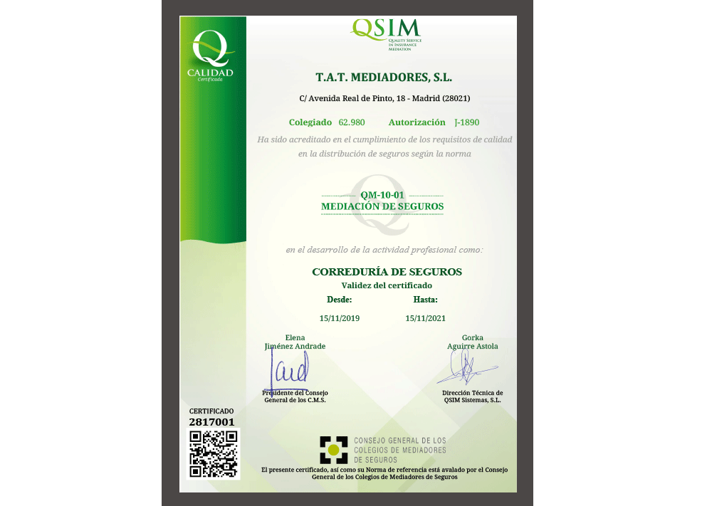 Certificado Qsim de Correduría
