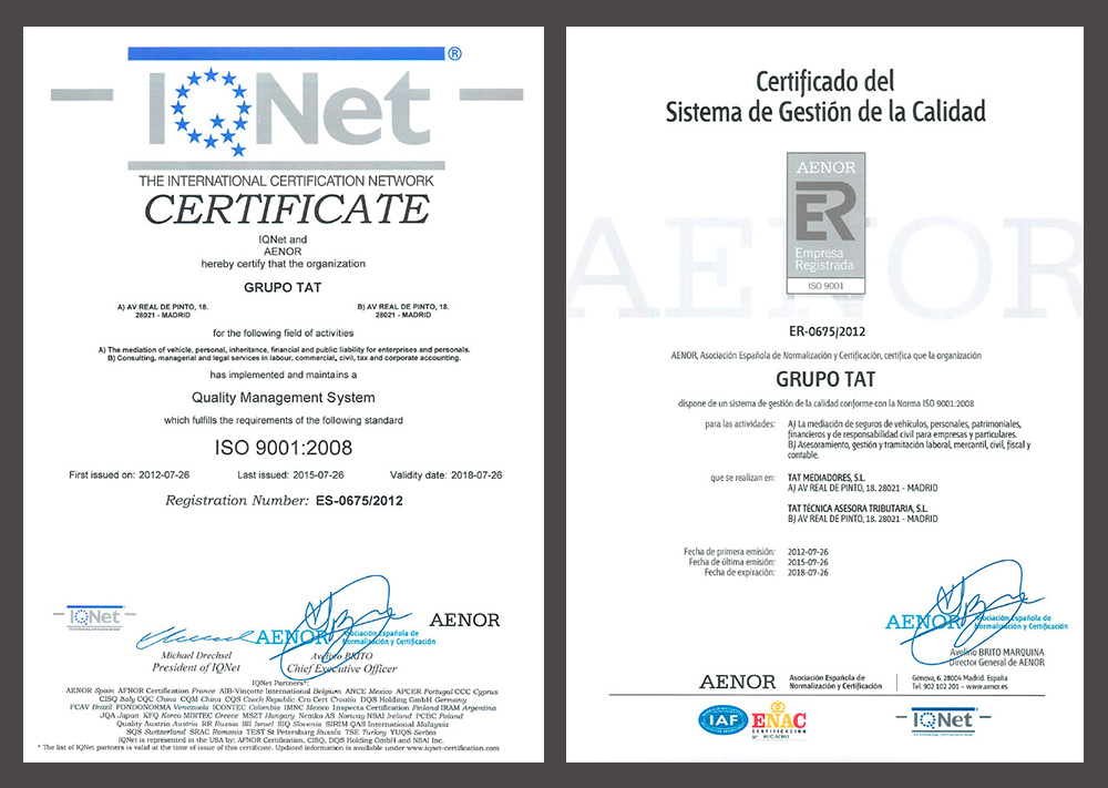 Certificado calidad IQNET e ISO 9001